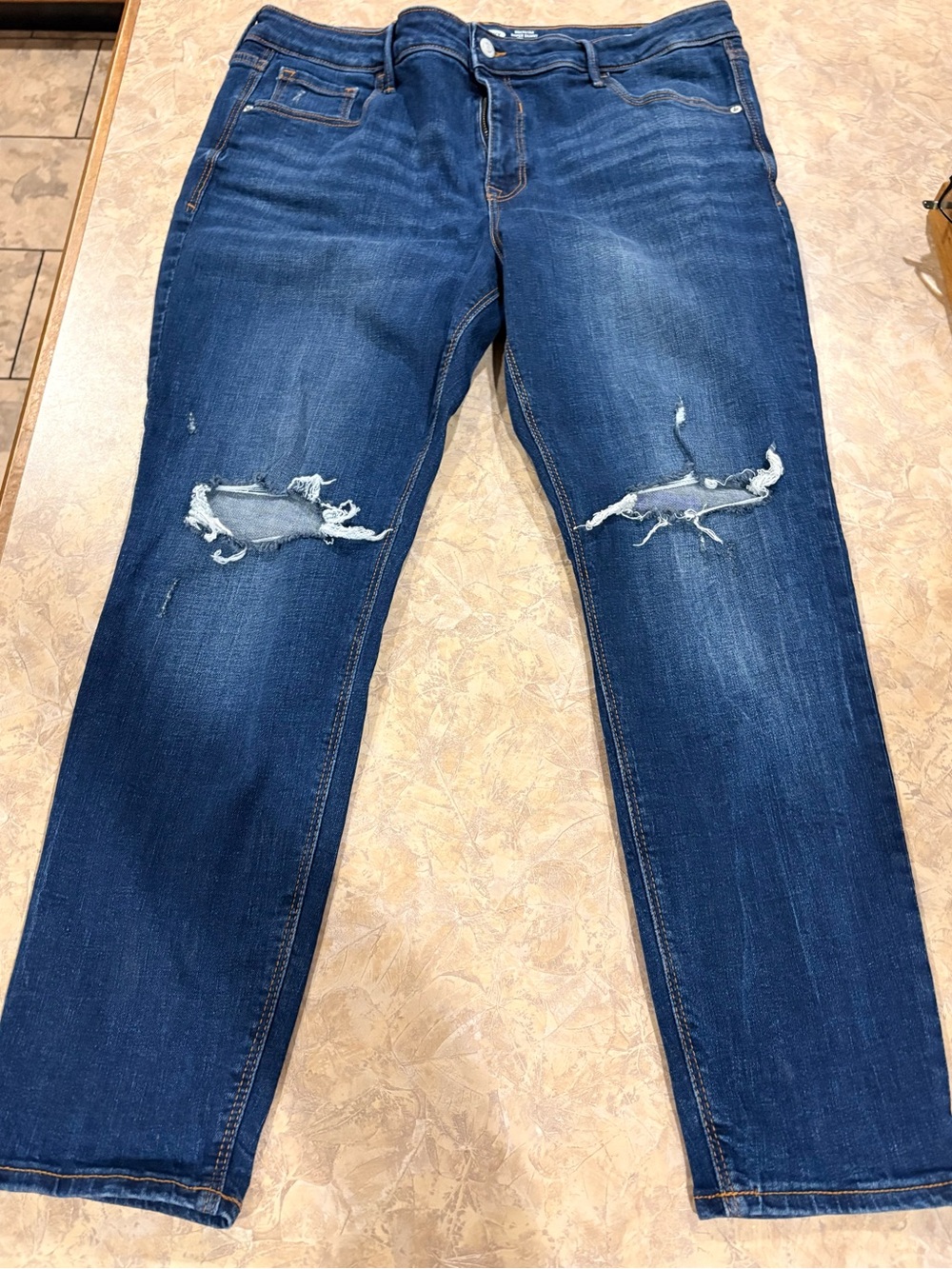 Old Navy Dark Blue Straight-Leg Distressed Jeans